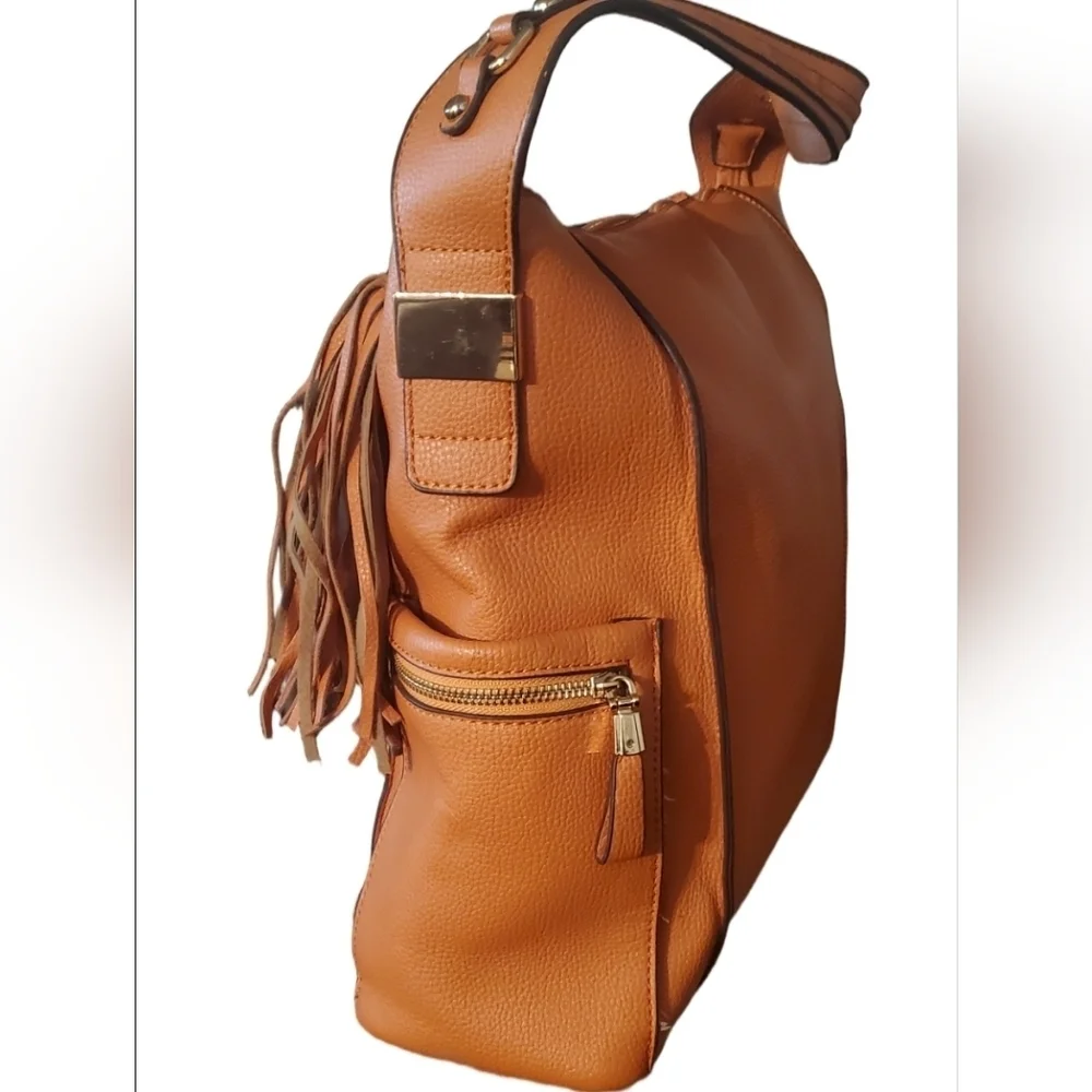 Sondra Roberts Squared Large Tangerine Pebbled Faux Leather Sachel